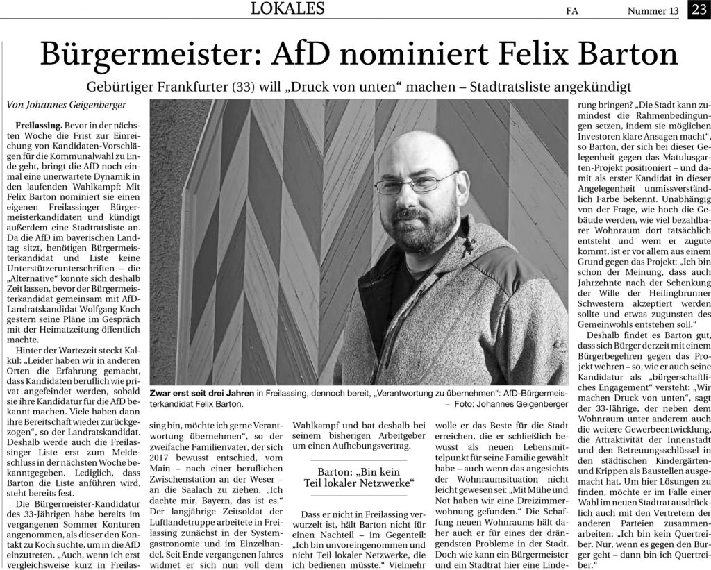 Bürgermeister - AFD nominiert Felix Barton - FA-RTgB vom 17.01.2020